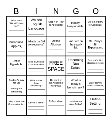 Classroom Scavenger Hunt Bingo Card