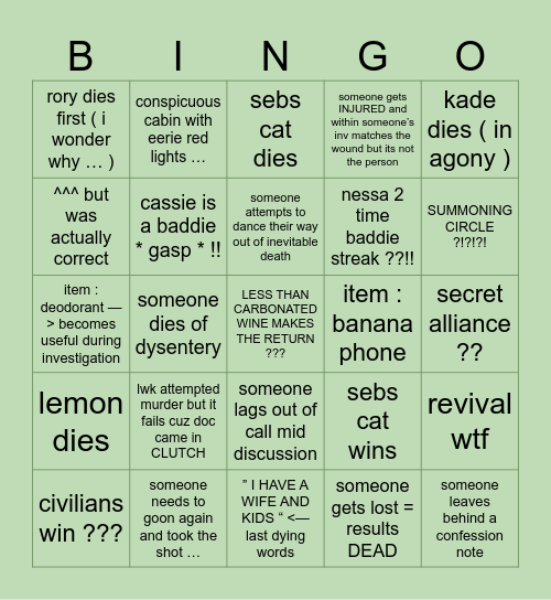 Ari’s Murder Mystery Bingo Card