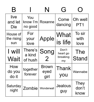UK MUSIC Bingo (1) Bingo Card