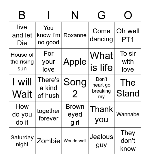 UK MUSIC Bingo (1) Bingo Card