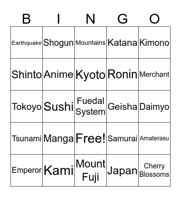 Ancient Japan  Bingo Card