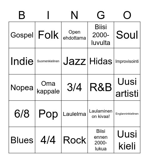 LAULUHAASTE Bingo Card