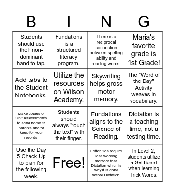 Fundations BINGO! Bingo Card