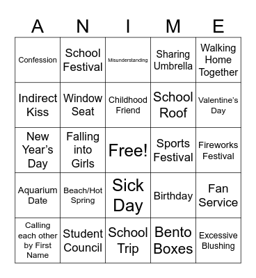 Romance Bingo Card