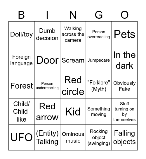Scary Video Bingo Card