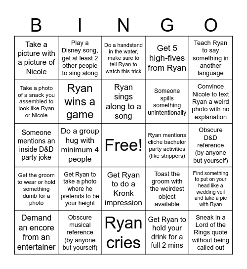 Groomsmen Bingo Card