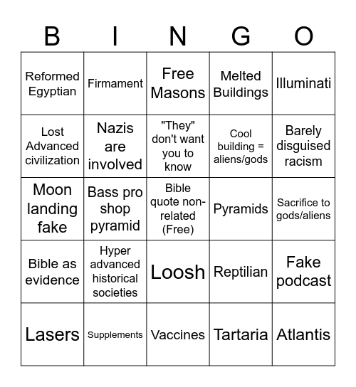 Conspiracy Theory Bingo Card