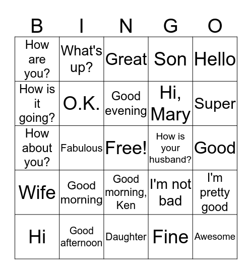 Good~ Bingo Card