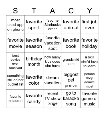 All about SKW Bingo Card