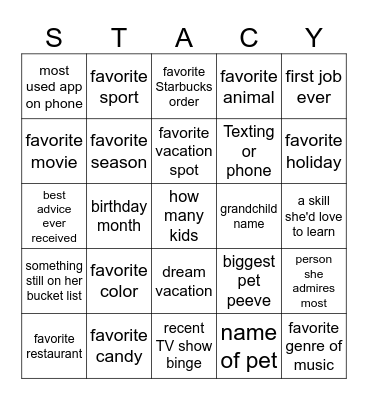 All about SKW Bingo Card