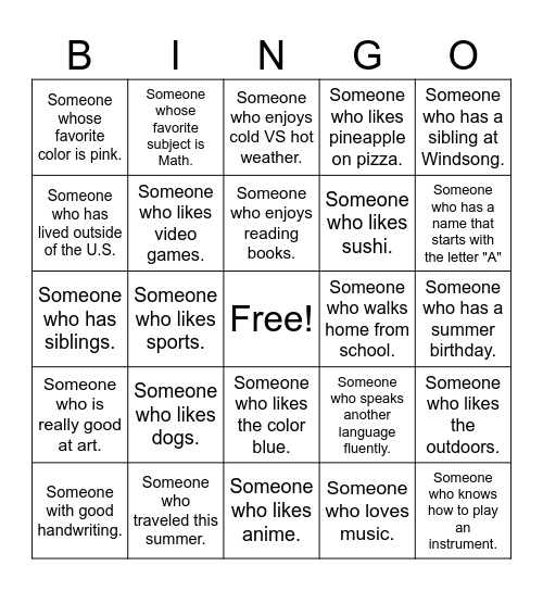 Find Someone Who... Bingo Card