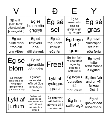 Merkið við reitina á meðan þið njótið verunnar í Bingo Card