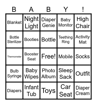 Baby Bingo Card