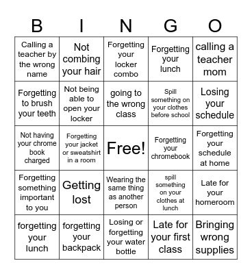 First Day Bingo Card