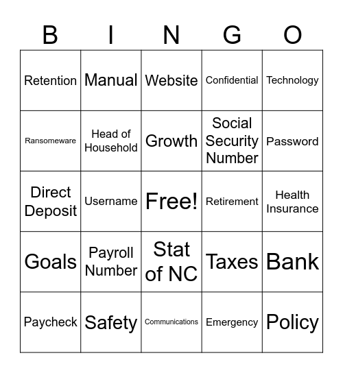 Onboarding Bingo Card