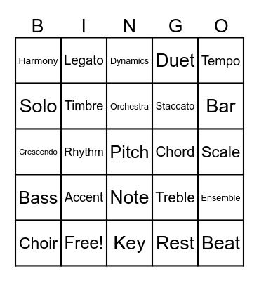 Music Bingo Card