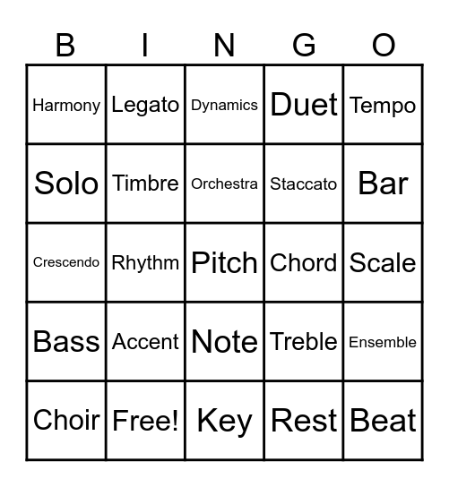 Music Bingo Card