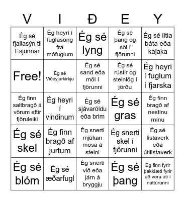 Ég sé, lykta, bragða, snerti og skynja Bingo Card