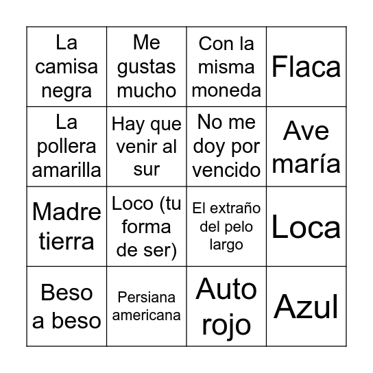 BINGO MUSICAL Bingo Card