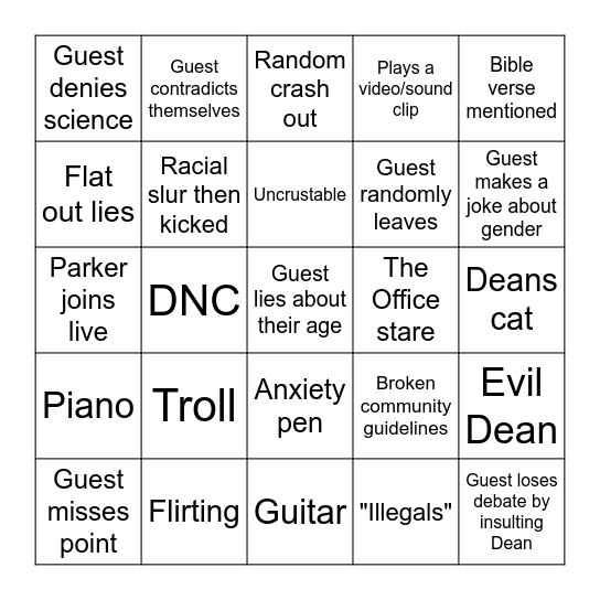 Dean Bingo Card