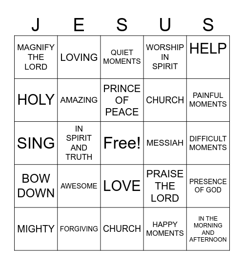 PRAISE AND WORSHIP BINGI Bingo Card