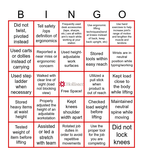 Ergonomics BINGO! Bingo Card