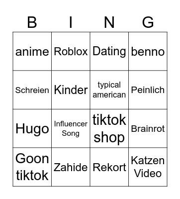 Tiktok Bingo Card