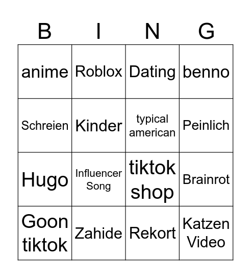 Tiktok Bingo Card
