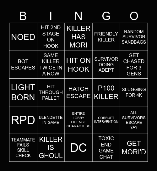 DBD BINGOOO PT 2 Bingo Card