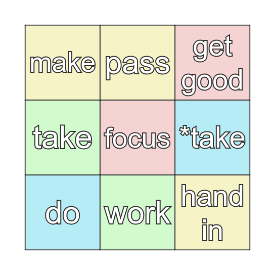 School life Bingo Card