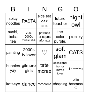 lola jade bingo Card