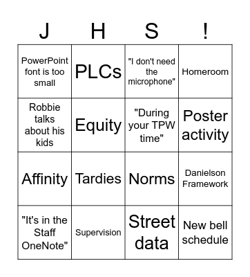 Back to School JHS LEAP Bingo 2025 Bingo Card
