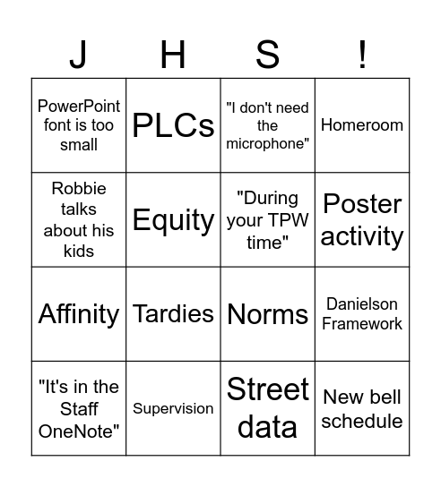 Back to School JHS LEAP Bingo 2025 Bingo Card