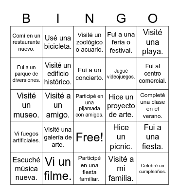 Mi Descanso de Verano BINGO Card