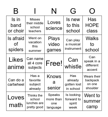 Get to Know You Bingo Card