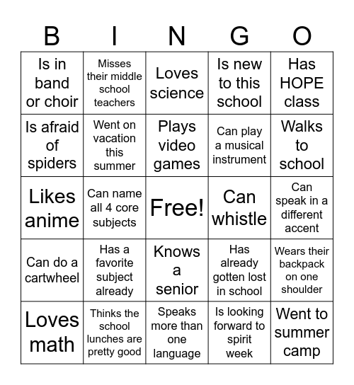 Get to Know You Bingo Card