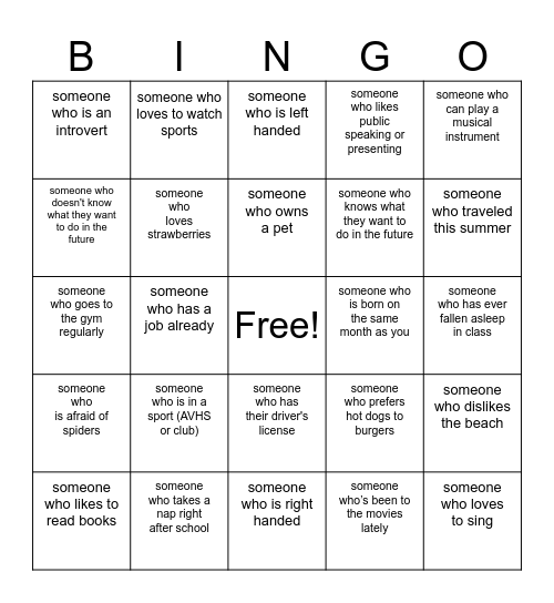 Getting to Know You BLACKOUT Bingo Card