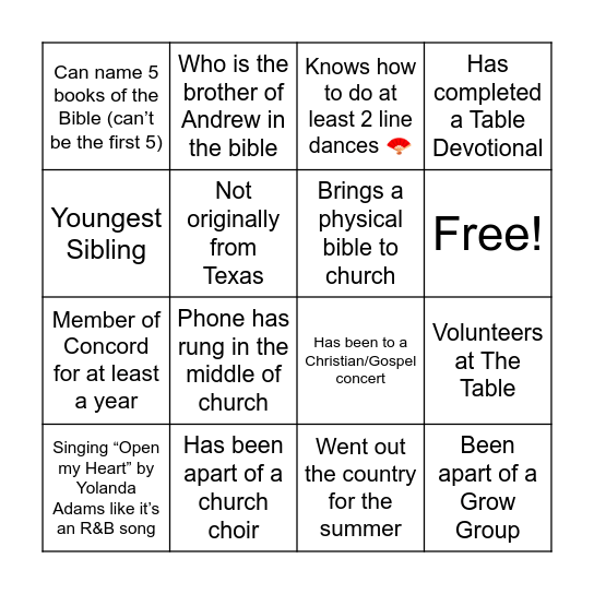 TheTable Bingo Card