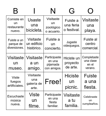 Mi Descanso de Verano (Tú) Bingo Card