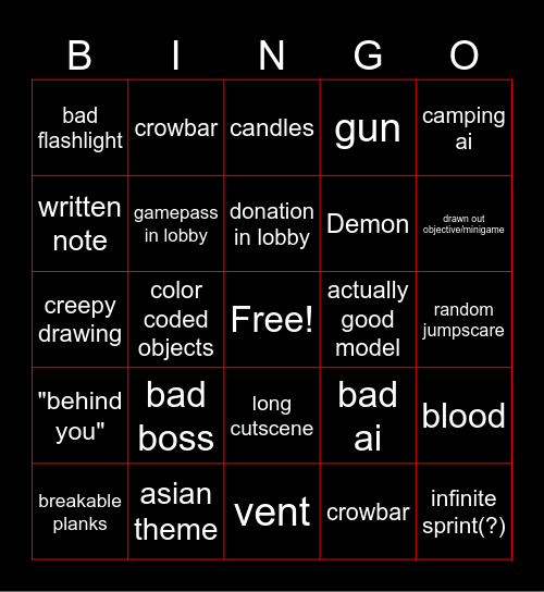 Bad Horror Bingo Card