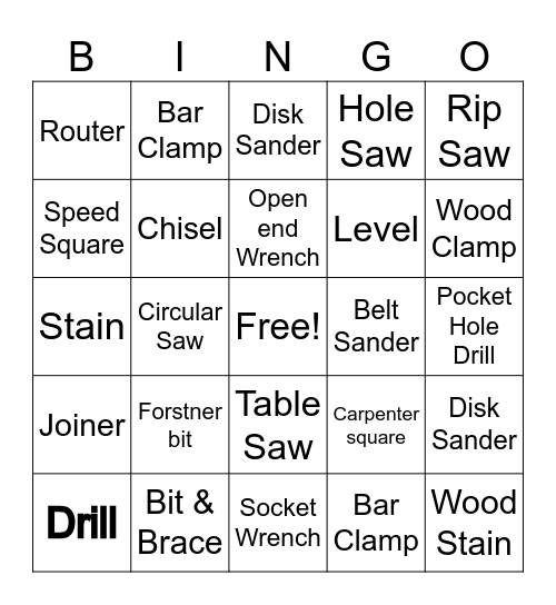 Woodworking tools Bingo Card
