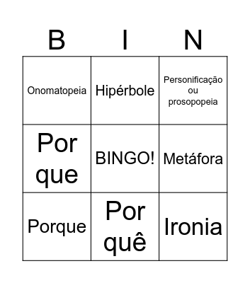 FIGURAS DE LINGUAGEM E "PORQUÊS" Bingo Card