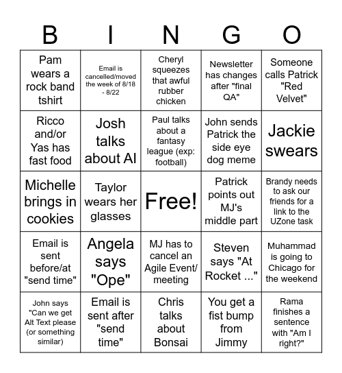 Team Brandy Bingo Card