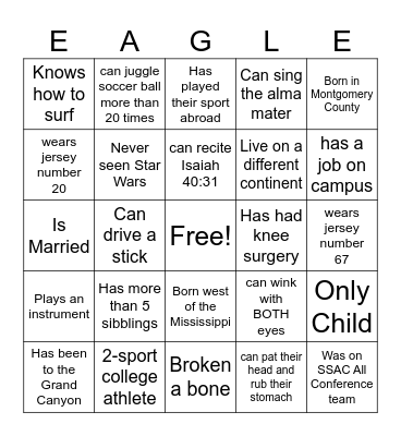 Faulkner Fall Sports Bingo Card