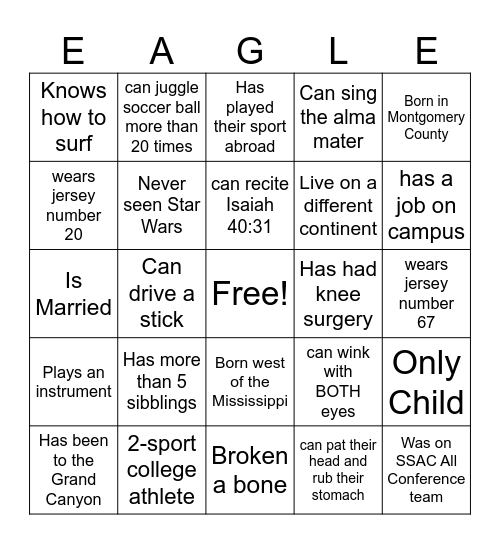 Faulkner Fall Sports Bingo Card
