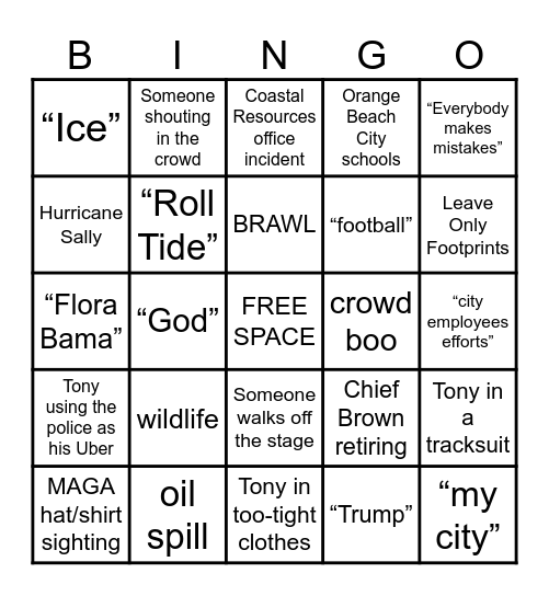 OBA Mayoral Debate Bingo Card
