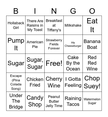 Food and Drink Bingo Card