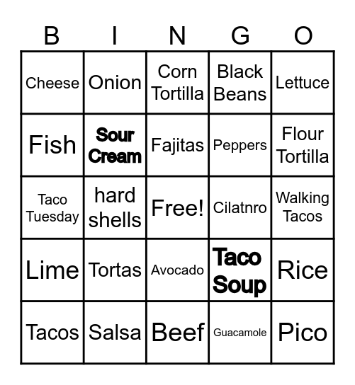 Taco Tuesday! Bingo Card