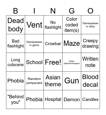 Horror Bingo Card