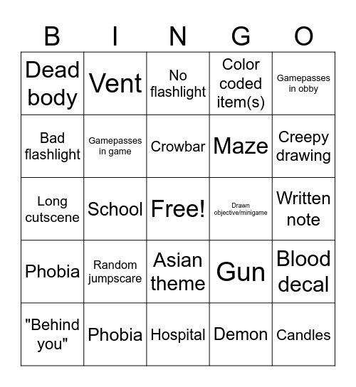 Horror Bingo Card